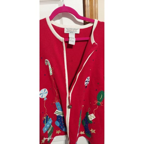 Ugly Christmas Sweater Tiara International Stocking Collection Zip Up 1X Women - Picture 5 of 7